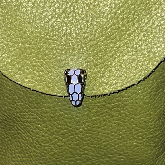 👜 Green CHIC Pebble Leather Designer Bag Snakehead Snap Closure. - Picture 5 of 15